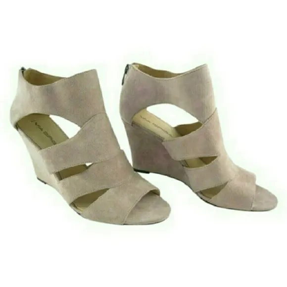 Via Spiga Wedge Cutout Suede Tawny Beige Sandals