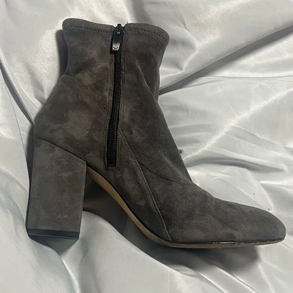 Via Spiga Women's Gray Leather Suede High Block Heel Ankle Boots Size 7.5