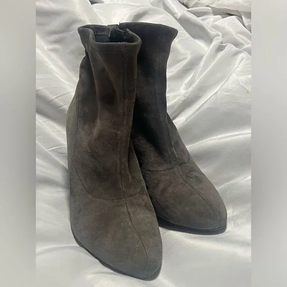 Via Spiga Women's Gray Leather Suede High Block Heel Ankle Boots Size 7.5