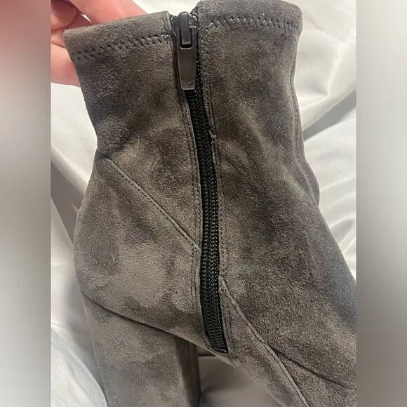 Via Spiga Women's Gray Leather Suede High Block Heel Ankle Boots Size 7.5