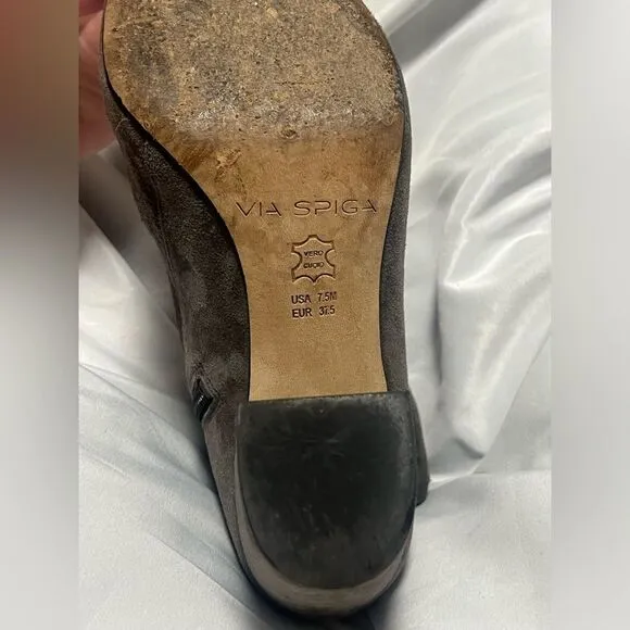 Via Spiga Women's Gray Leather Suede High Block Heel Ankle Boots Size 7.5