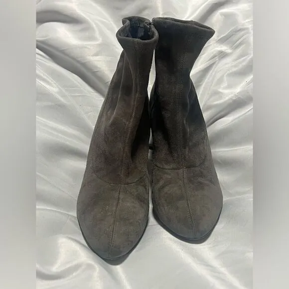 Via Spiga Women's Gray Leather Suede High Block Heel Ankle Boots Size 7.5