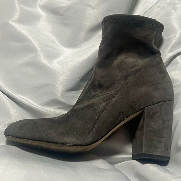 Via Spiga Women's Gray Leather Suede High Block Heel Ankle Boots Size 7.5