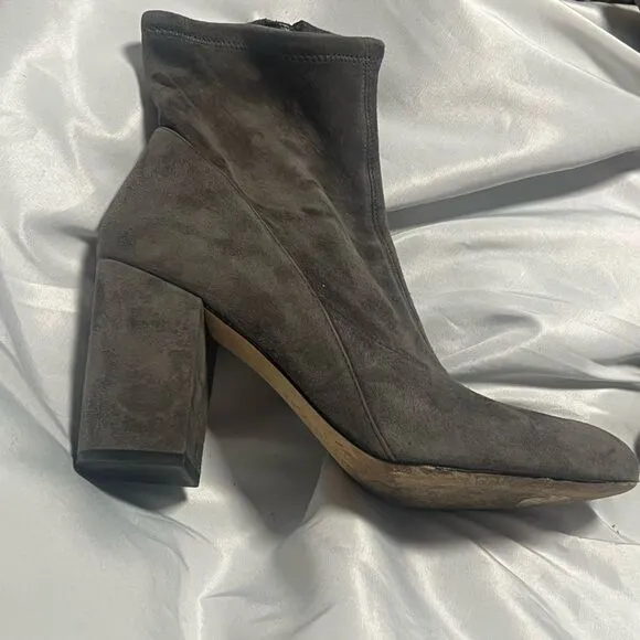 Via Spiga Women's Gray Leather Suede High Block Heel Ankle Boots Size 7.5