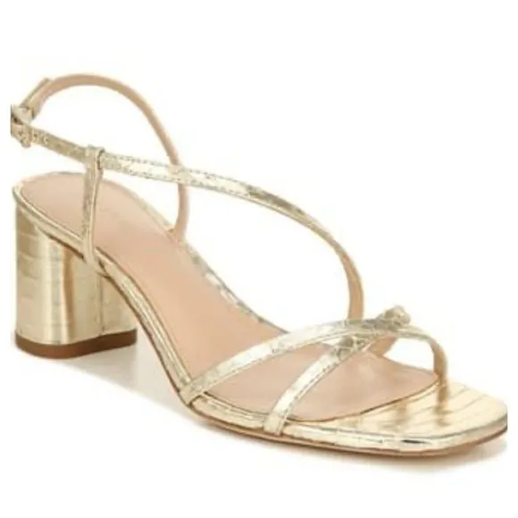 Via SpigaWomen's Roslyn Snake-Embossed Block-Heel Sandals in Gold size 6 M