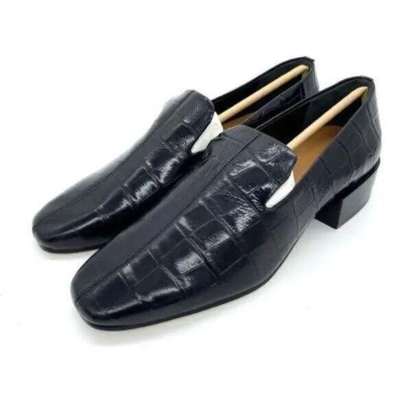 Via Spiga Women's Baudelaire Loafer Black Embossed Leather New