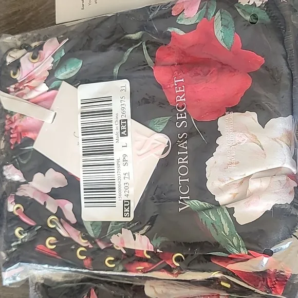 Victoria's secret luxe silk satin lace trim high waist brief panty ROSES