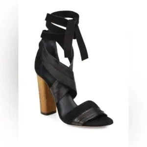 Vince Beatrice Leather &amp; Suede Wraparound Block Heel Sandals