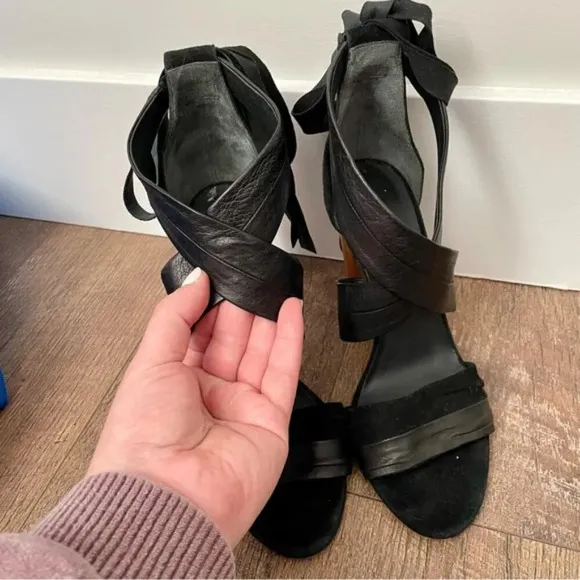 Vince Beatrice Leather &amp; Suede Wraparound Block Heel Sandals