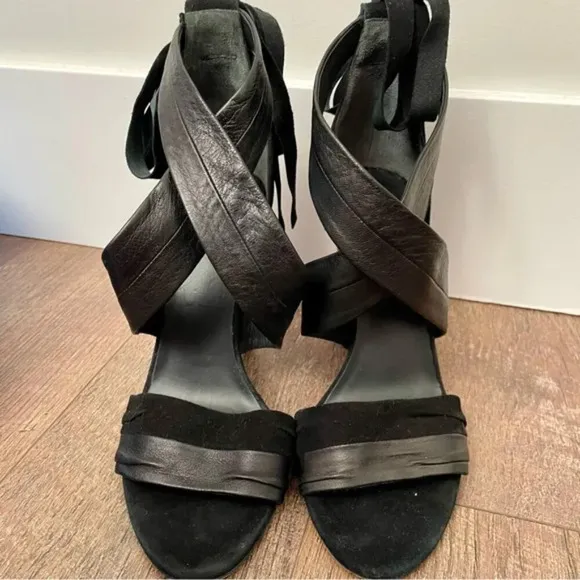 Vince Beatrice Leather &amp; Suede Wraparound Block Heel Sandals