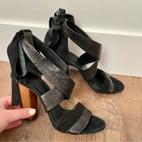 Vince Beatrice Leather &amp; Suede Wraparound Block Heel Sandals
