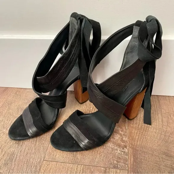Vince Beatrice Leather &amp; Suede Wraparound Block Heel Sandals