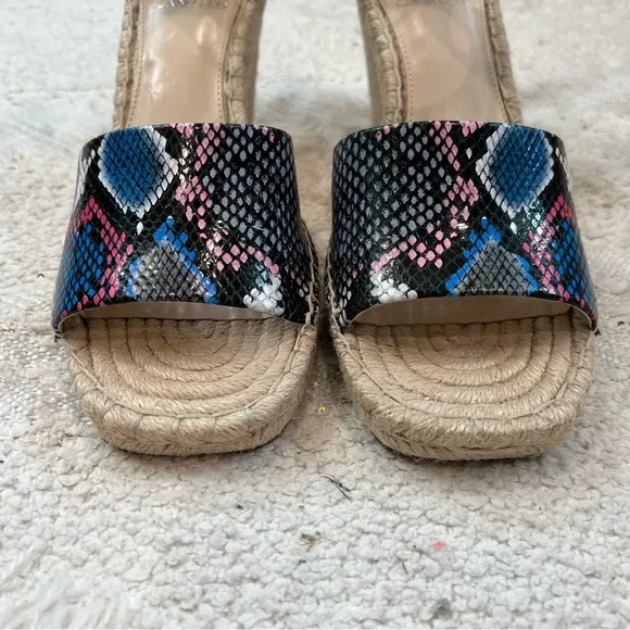 Vince Camuto BLACK RAINBOW leather snake print espadrille wedge sandals