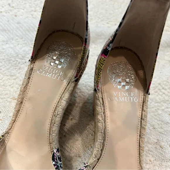Vince Camuto BLACK RAINBOW leather snake print espadrille wedge sandals