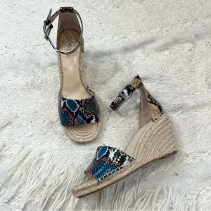 Vince Camuto BLACK RAINBOW leather snake print espadrille wedge sandals