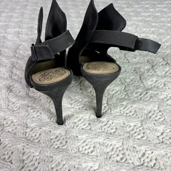 Vince Camuto Catina Gray Suede‎ Peep Toe Stiletto Heel Slingback Sandals Sz 7M