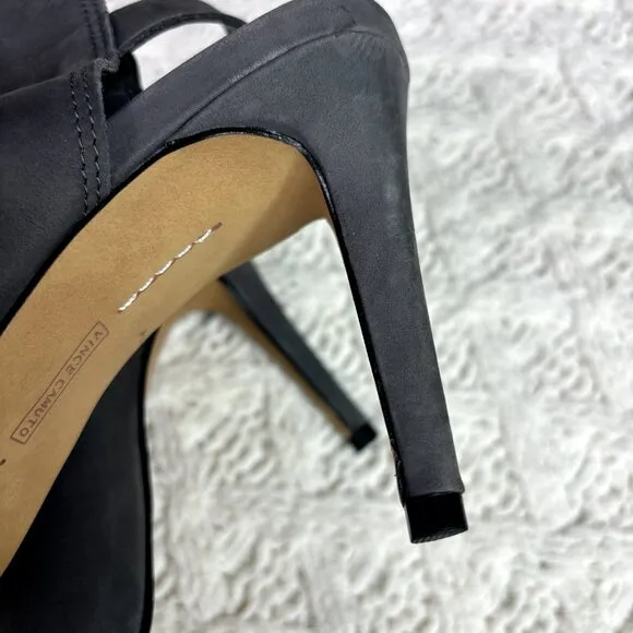 Vince Camuto Catina Gray Suede‎ Peep Toe Stiletto Heel Slingback Sandals Sz 7M