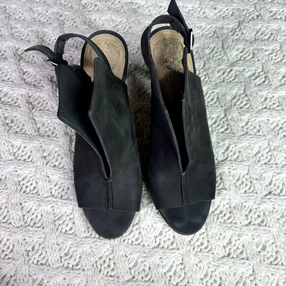 Vince Camuto Catina Gray Suede‎ Peep Toe Stiletto Heel Slingback Sandals Sz 7M