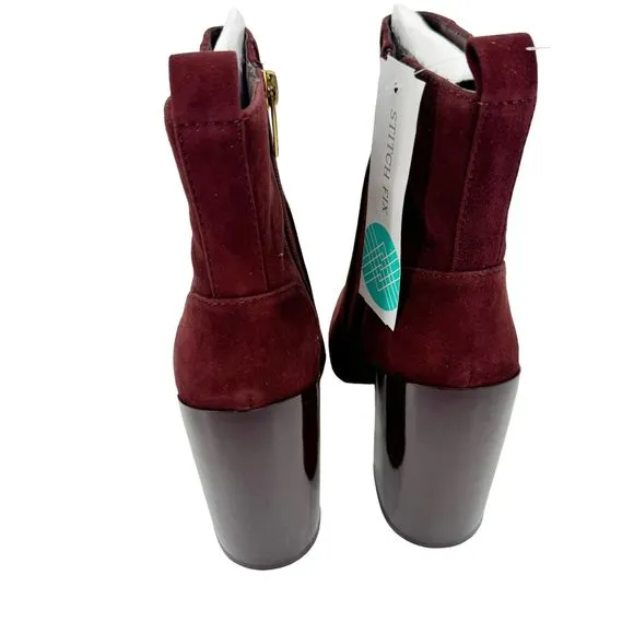 VINCE CAMUTO Enverna Almond-Toe Block Heeled Burgundy Suede Boots size 7.5 NWIB