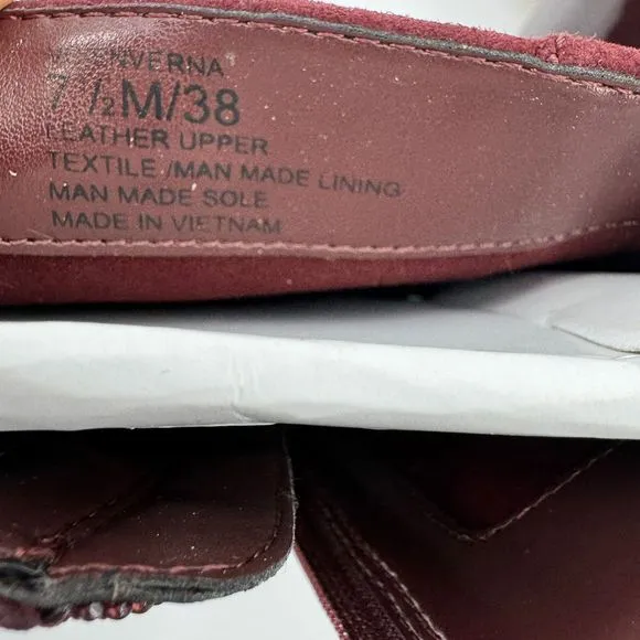 VINCE CAMUTO Enverna Almond-Toe Block Heeled Burgundy Suede Boots size 7.5 NWIB