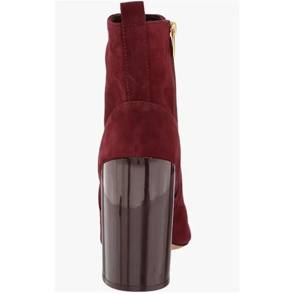 VINCE CAMUTO Enverna Almond-Toe Block Heeled Burgundy Suede Boots size 7.5 NWIB