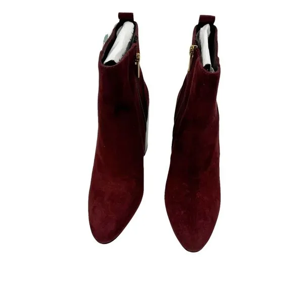 VINCE CAMUTO Enverna Almond-Toe Block Heeled Burgundy Suede Boots size 7.5 NWIB