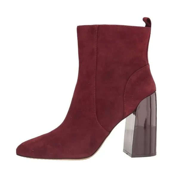 VINCE CAMUTO Enverna Almond-Toe Block Heeled Burgundy Suede Boots size 7.5 NWIB