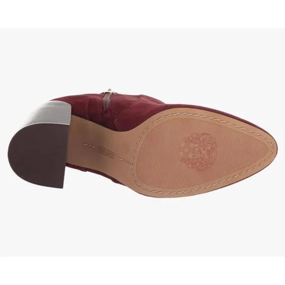 VINCE CAMUTO Enverna Almond-Toe Block Heeled Burgundy Suede Boots size 7.5 NWIB