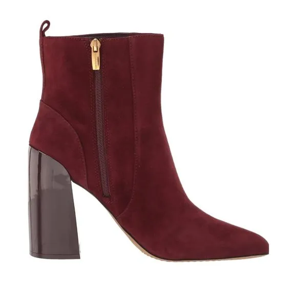 VINCE CAMUTO Enverna Almond-Toe Block Heeled Burgundy Suede Boots size 7.5 NWIB