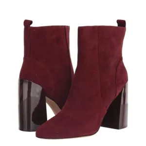 VINCE CAMUTO Enverna Almond-Toe Block Heeled Burgundy Suede Boots size 7.5 NWIB