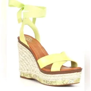 Vince Camuto Farrah Platform Sandals Shoes Size 6.5 Leather Green Wedge New