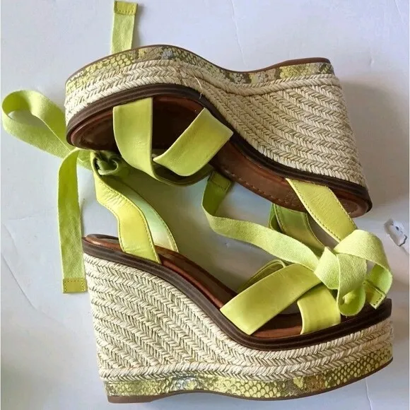 Vince Camuto Farrah Platform Sandals Shoes Size 6.5 Leather Green Wedge New