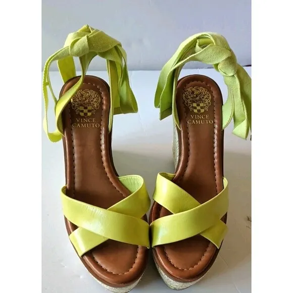 Vince Camuto Farrah Platform Sandals Shoes Size 6.5 Leather Green Wedge New