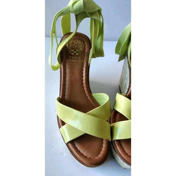 Vince Camuto Farrah Platform Sandals Shoes Size 6.5 Leather Green Wedge New