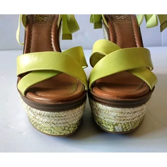Vince Camuto Farrah Platform Sandals Shoes Size 6.5 Leather Green Wedge New