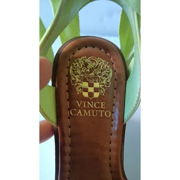 Vince Camuto Farrah Platform Sandals Shoes Size 6.5 Leather Green Wedge New