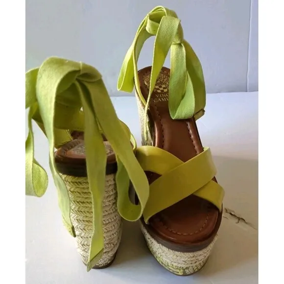 Vince Camuto Farrah Platform Sandals Shoes Size 6.5 Leather Green Wedge New