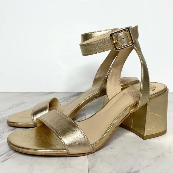 Vince Camuto Gidgena Gold Leather Heeled Sandal 7M