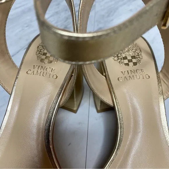 Vince Camuto Gidgena Gold Leather Heeled Sandal 7M