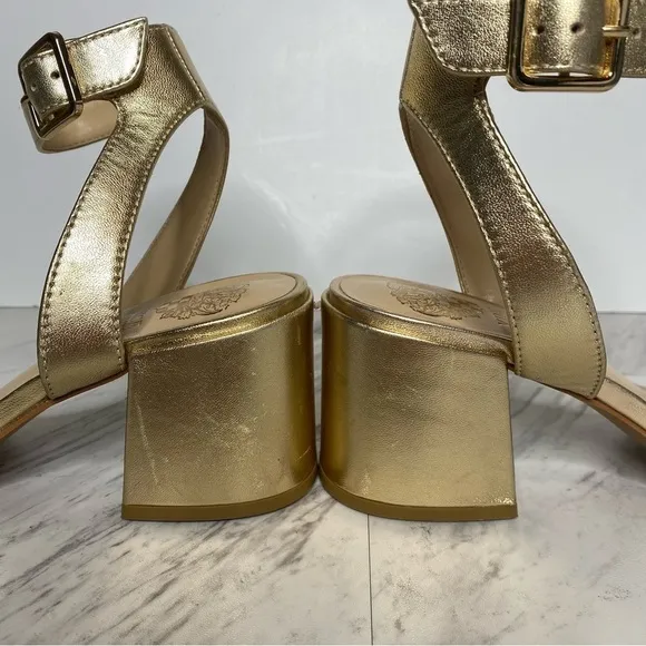 Vince Camuto Gidgena Gold Leather Heeled Sandal 7M