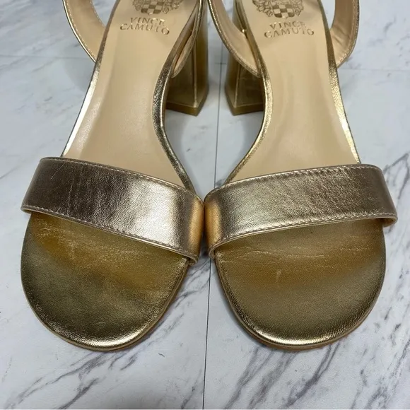 Vince Camuto Gidgena Gold Leather Heeled Sandal 7M