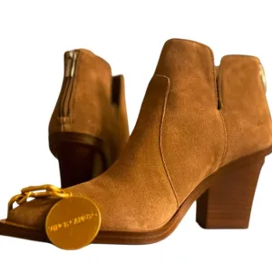 Vince Camuto Gradesha Suede Block Heel Ankle Boots - Cognac Brown - Size 6.5M/37