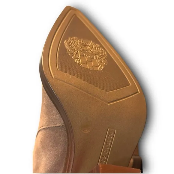 Vince Camuto Gradesha Suede Block Heel Ankle Boots - Cognac Brown - Size 6.5M/37