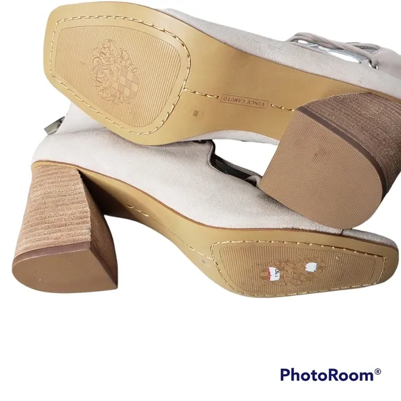 Vince Camuto Nahara Taupe laced zipback square toe Cuban heel sandals NWOT 9