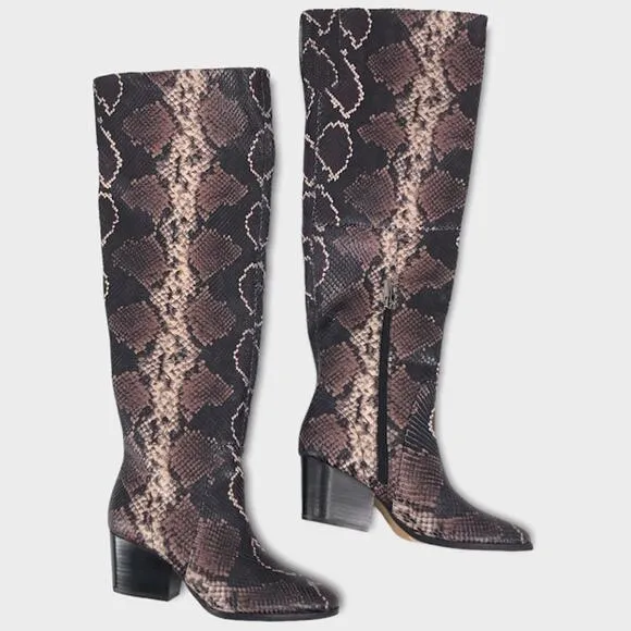 Vince Camuto Nestel Leather Knee-High Boots 6 Mauve Multi Snake Block Heel NIB