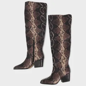 Vince Camuto Nestel Leather Knee-High Boots 6 Mauve Multi Snake Block Heel NIB