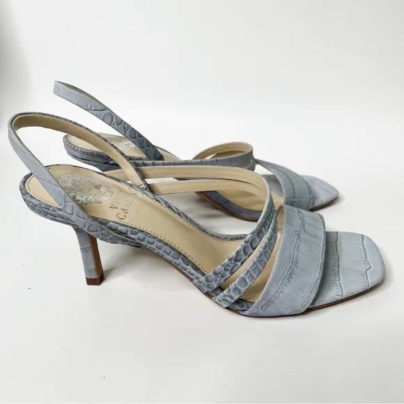 Vince Camuto Savesha Leather Strappy Heeled Sandals Pale Blue Size 7