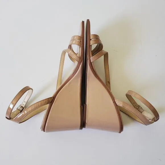 Vince Camuto Seemas Wedge Heel Sandals 8.5W Nude Patent Leather Square Open Toe