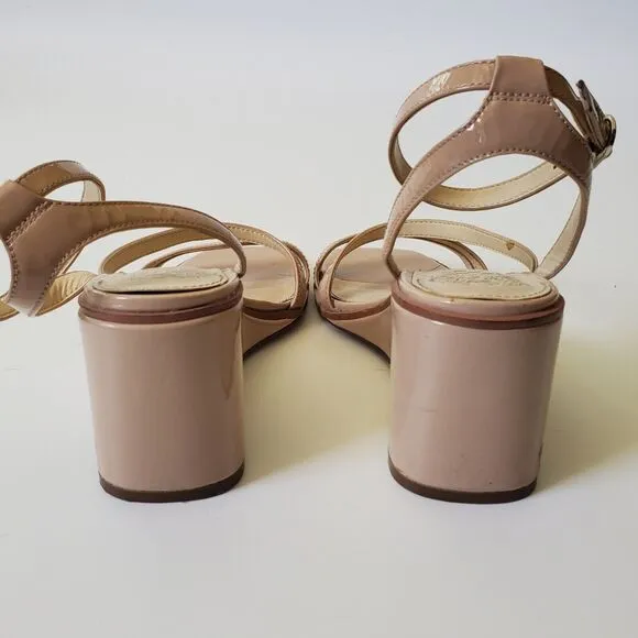 Vince Camuto Seemas Wedge Heel Sandals 8.5W Nude Patent Leather Square Open Toe