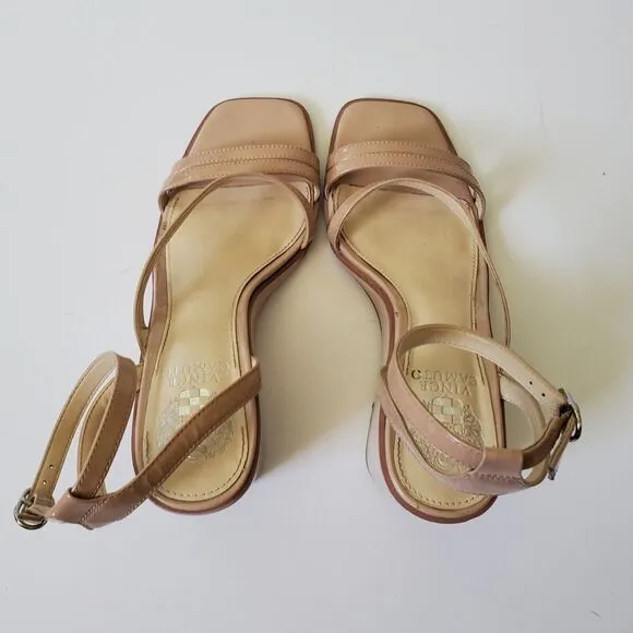 Vince Camuto Seemas Wedge Heel Sandals 8.5W Nude Patent Leather Square Open Toe